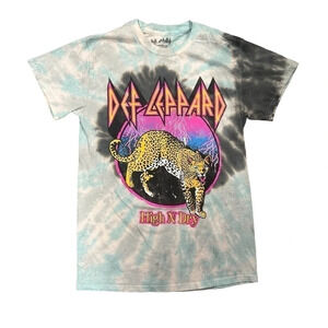 Def Leppard High N Dry Tie Dye Tshirt Unisex Medium‎ Short Sleeve Black Blue EUC